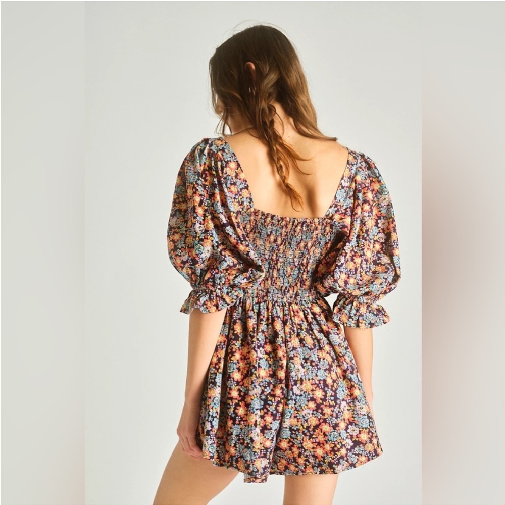 Free People Show Me Love Romper Navy Floral Combo NWT Size L - Picture 5 of 11